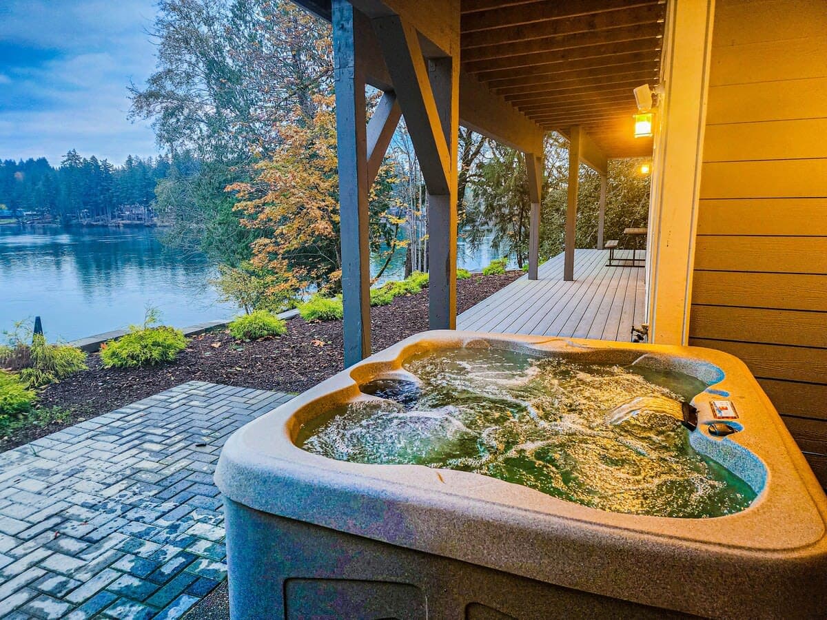 Being warm in the hot tub while it is cold