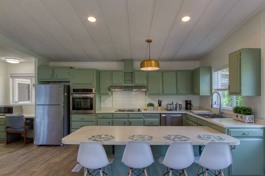 Large kitchen with a breakfast island