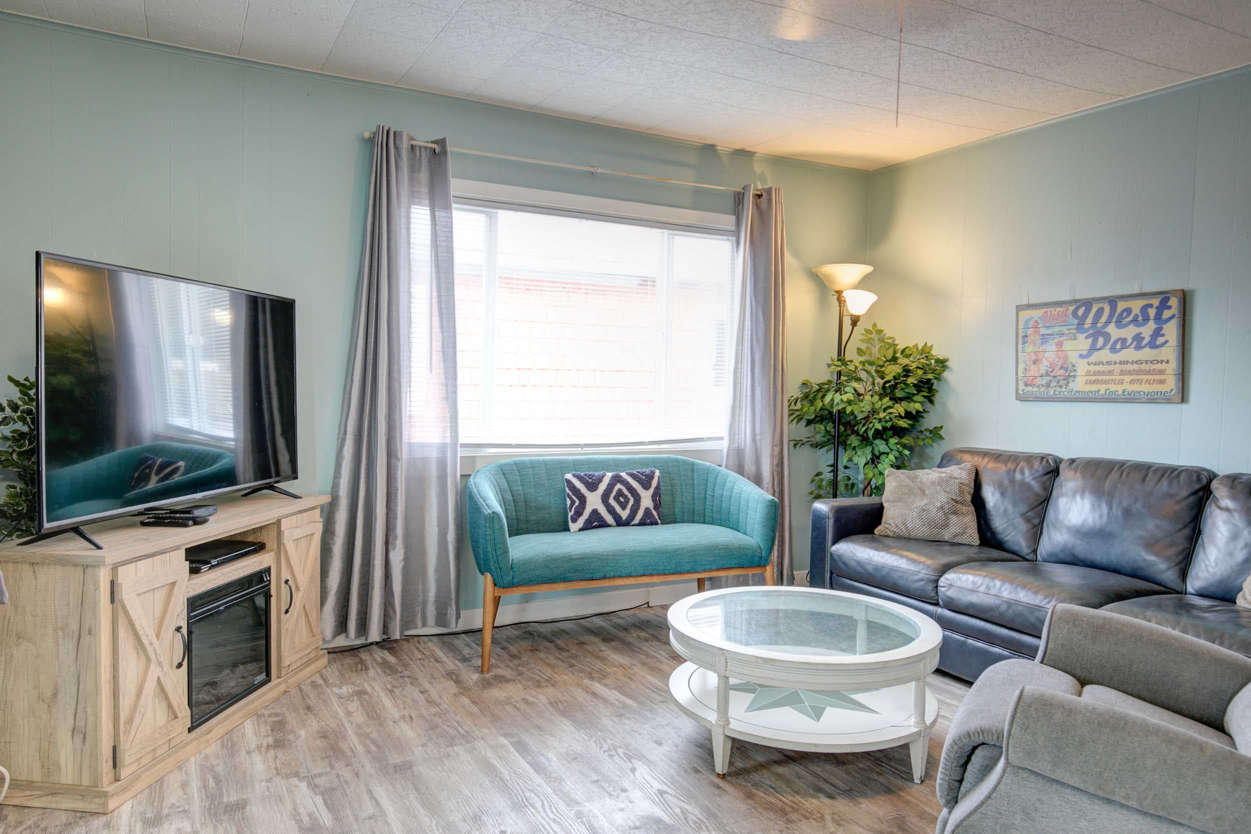 Stylish living room with multiple seating options